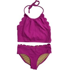 Girls Old Navy Scallop Bikini Swimsuit Set Pink Textured Size L 10 12 Youth